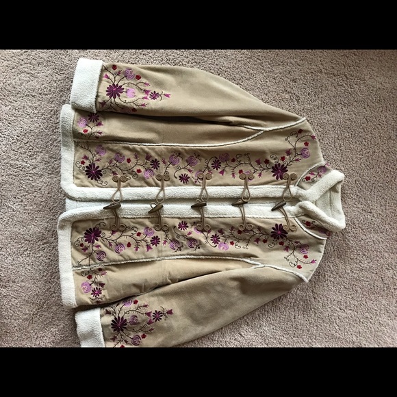 St. John's Bay Jackets & Blazers - Vintage Style Embroidered Fleece Trim Coat, genuine leather outer